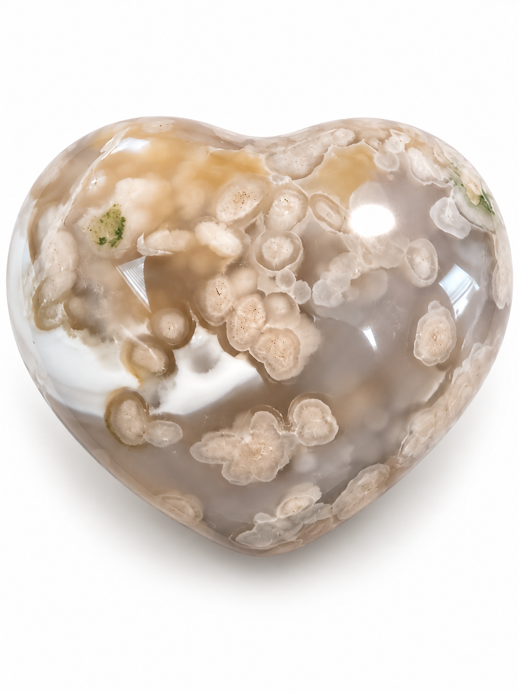 Flower Agate Heart Palm Stone