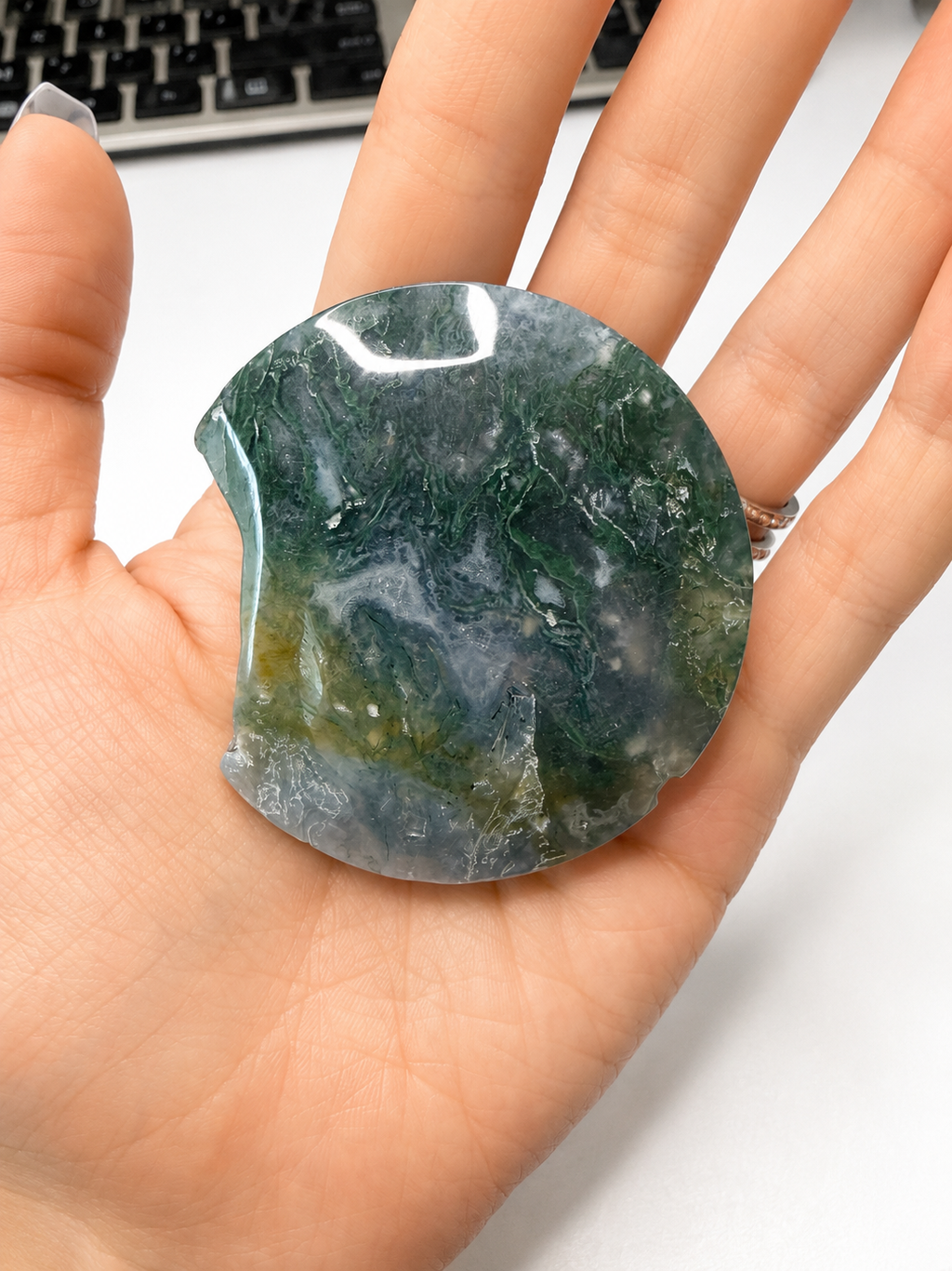 Moss Agate Crescent Moon