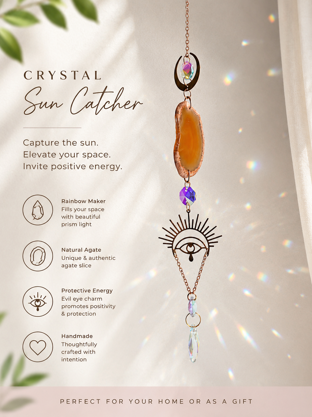 Evil Eye Orange Agate Sun Catcher