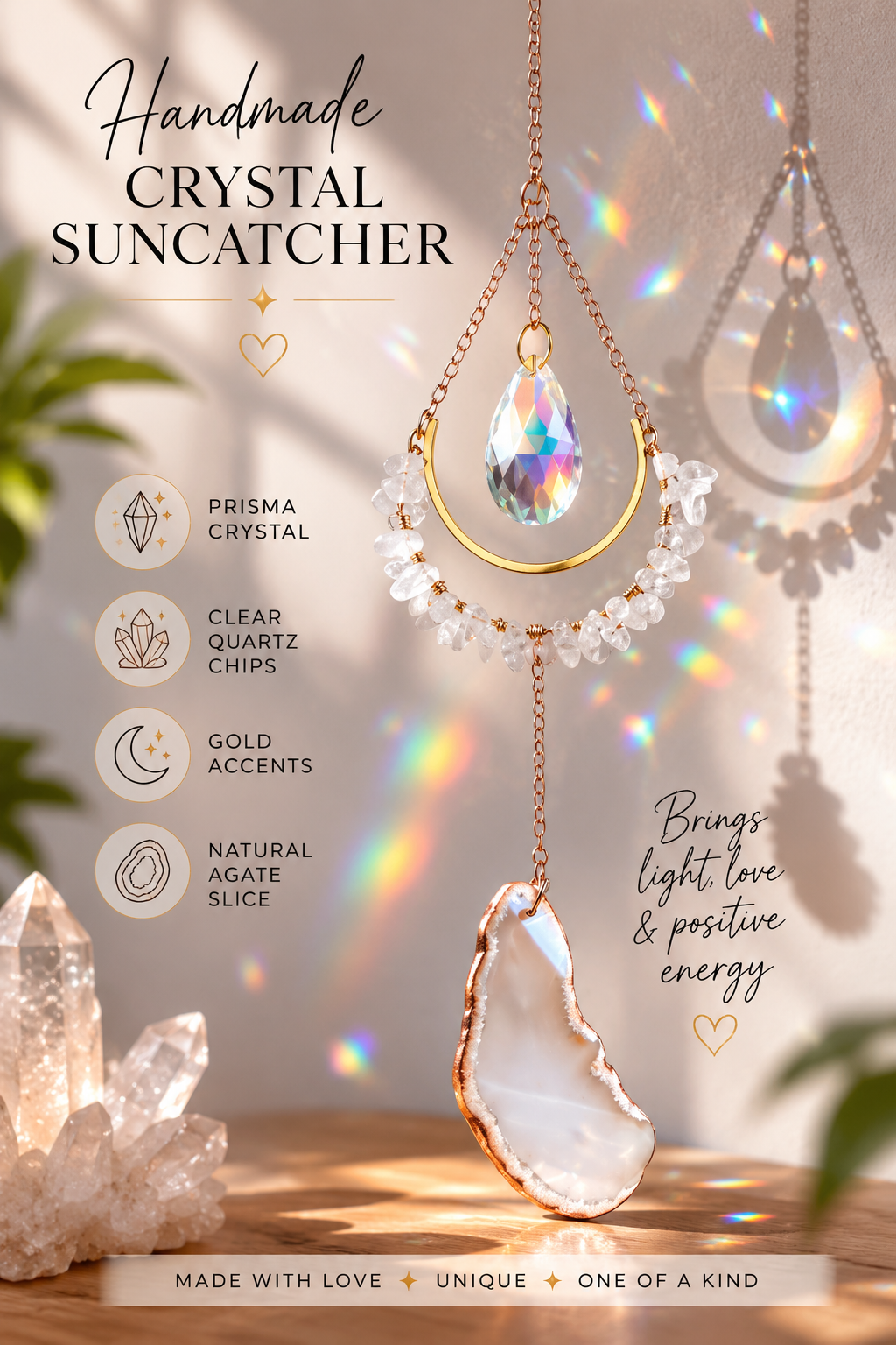 Grey Agate with Clear Quartz Sun Catcher