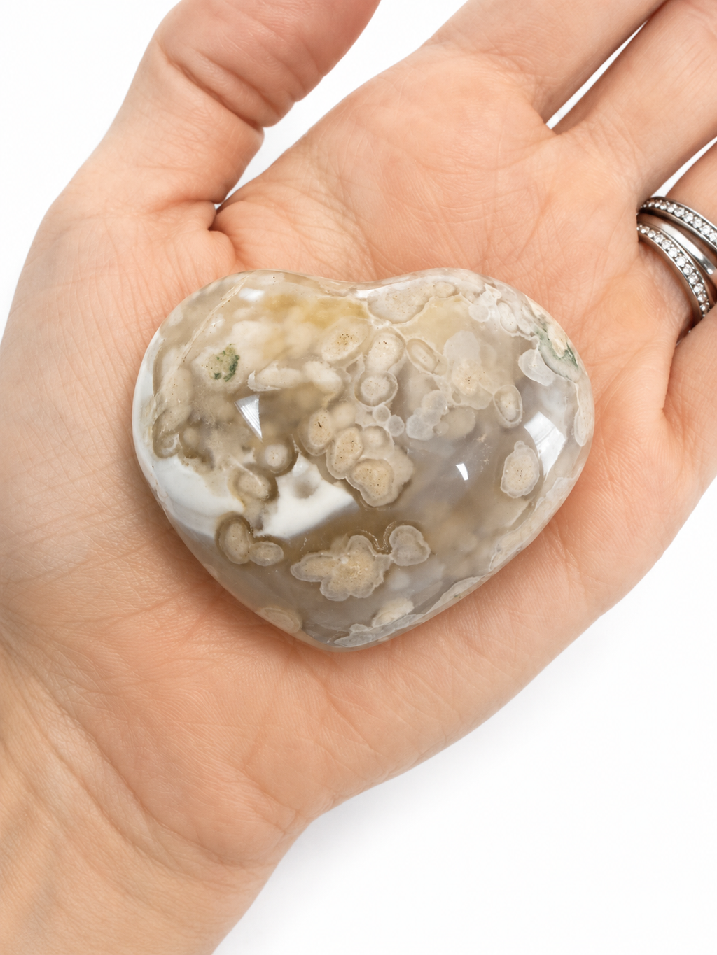 Flower Agate Heart Palm Stone