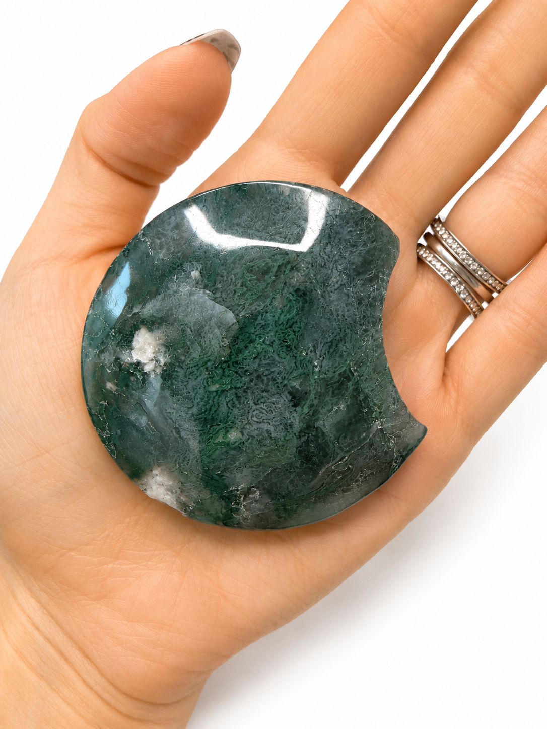 Moss Agate Crescent Moon