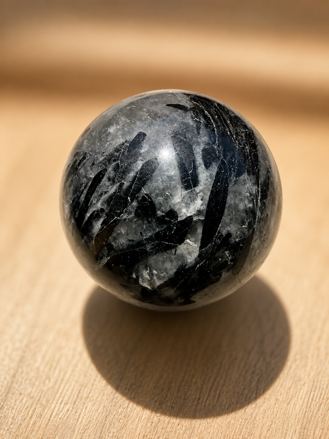 Black Tourmalinated Quartz Sphere