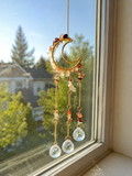 Hand Made Fire Quartz Crescent Moon Sun Catcher