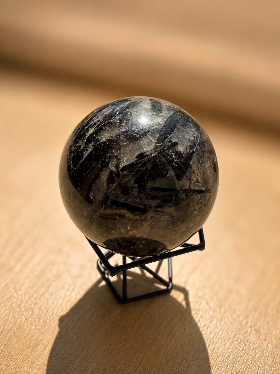 Black Tourmalinated Quartz Sphere