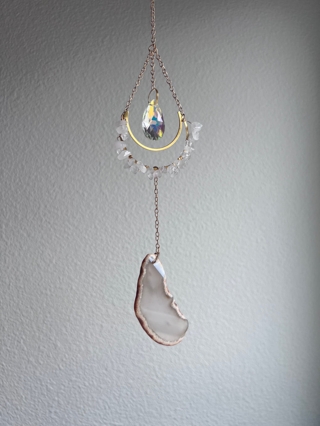 Grey Agate with Clear Quartz Sun Catcher