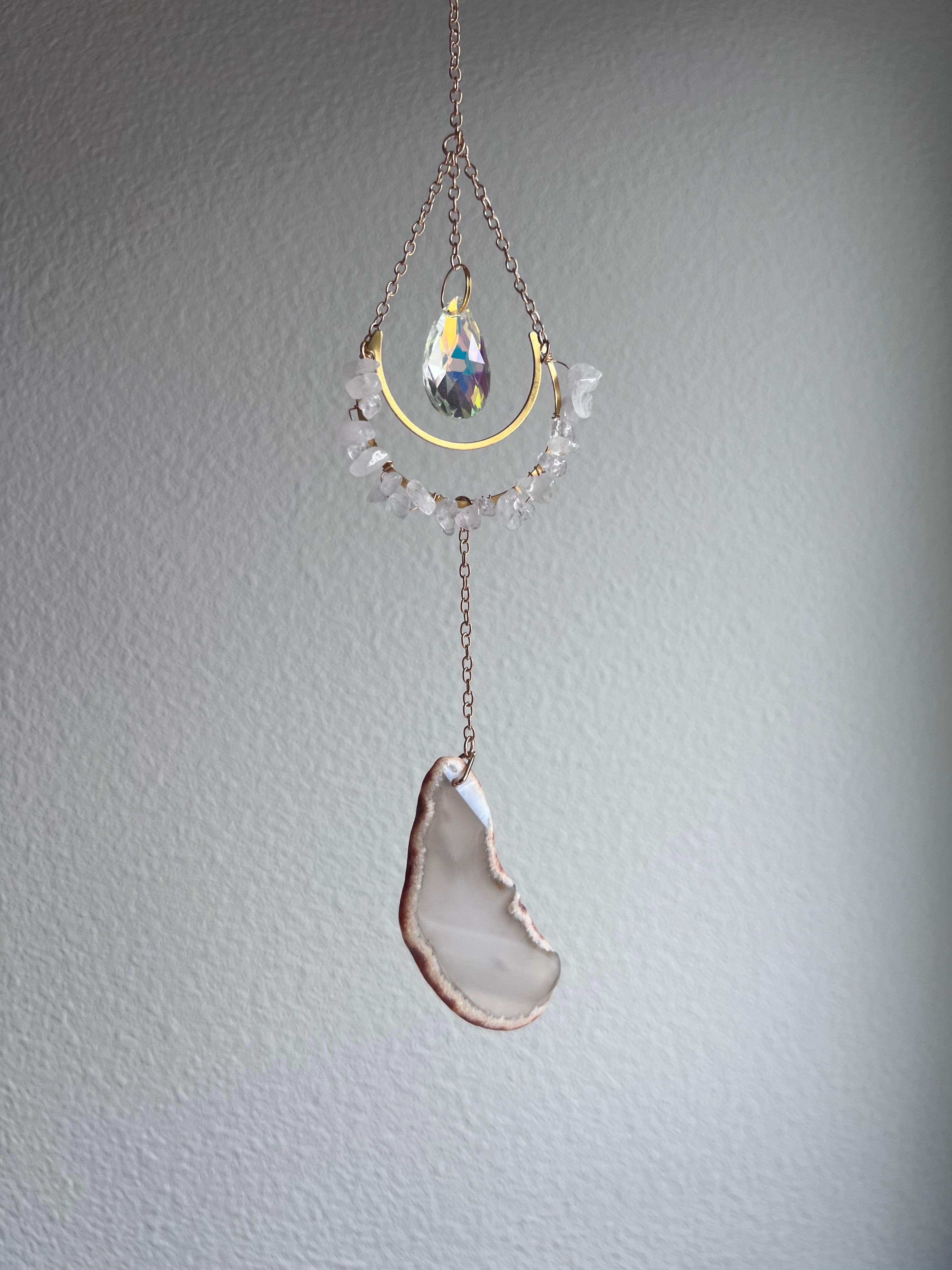 Grey Agate with Clear Quartz Sun Catcher