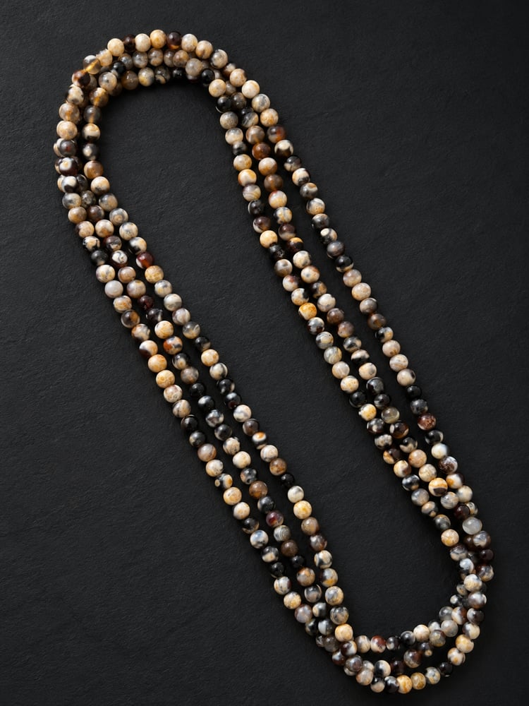 Black Flower Agate Wrap Bracelet & Necklace