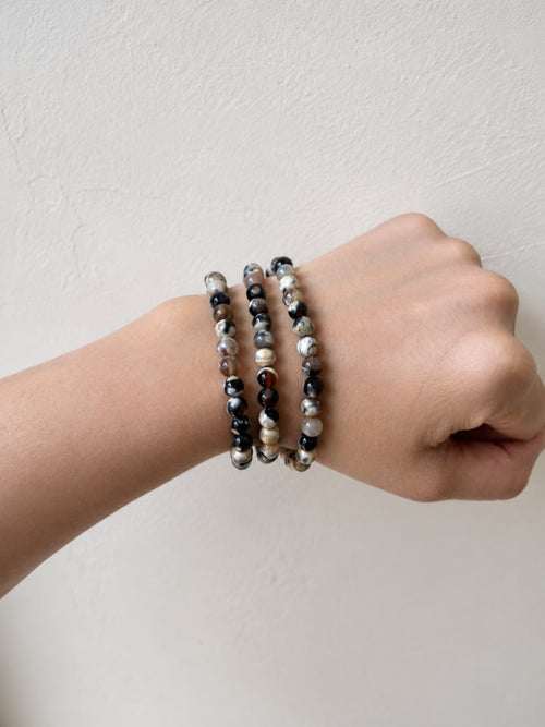 Black Flower Agate Wrap Bracelet & Necklace