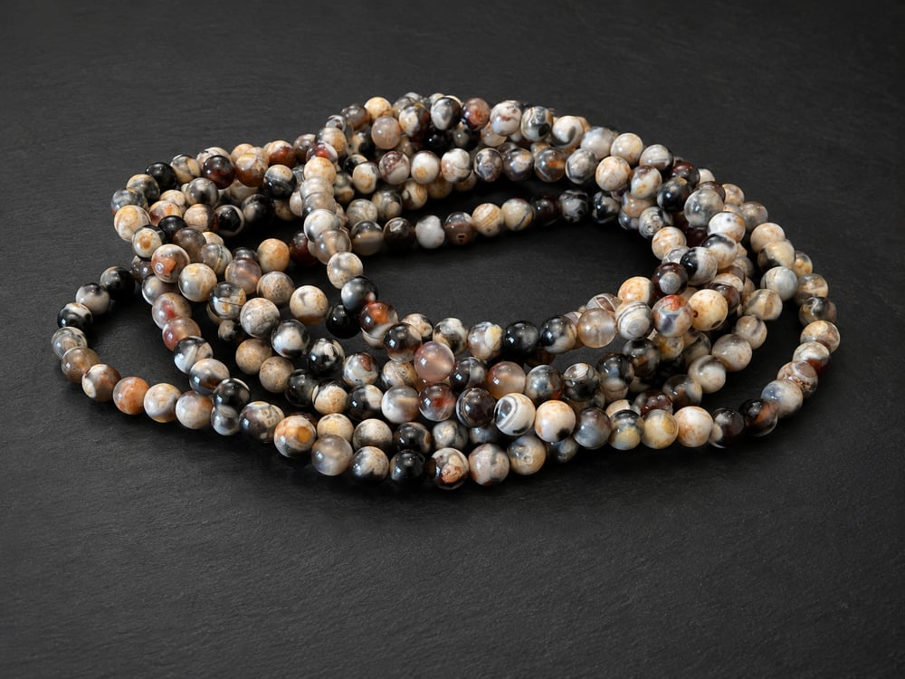 Black Flower Agate Wrap Bracelet & Necklace