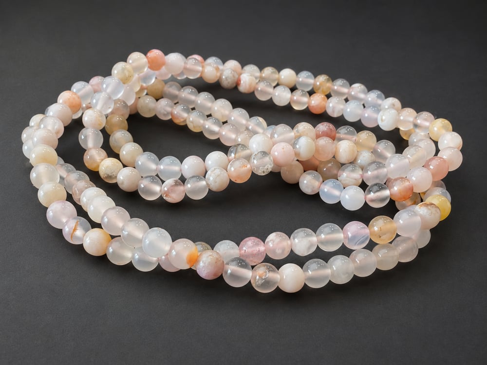 Pink Flower Agate Wrap Bracelet & Necklace
